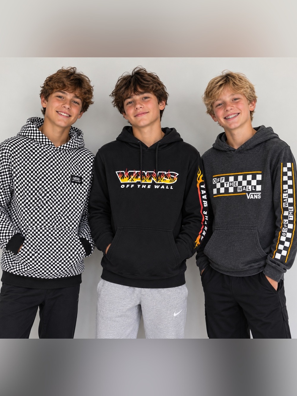 Vans Youth Large Hoodie Bundle – 3 Hoodies | Checkerboard + Flame Graphics